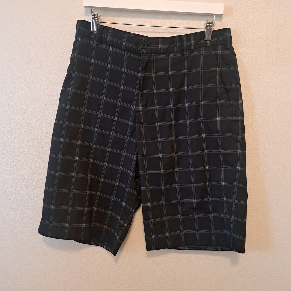 Nike Golf Mens Plaid Performance Shorts Black Grey Size 32 M